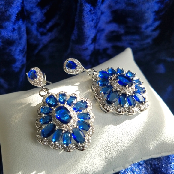 Swarovski Jewelry - Swarovski Elements Blue Sapphire 925 Sterling Silver Statement Earrings NEW